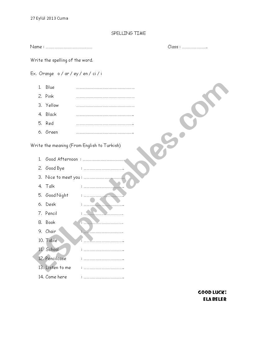 SPELLING ACTIVITY - ESL worksheet by cenanCIHAN