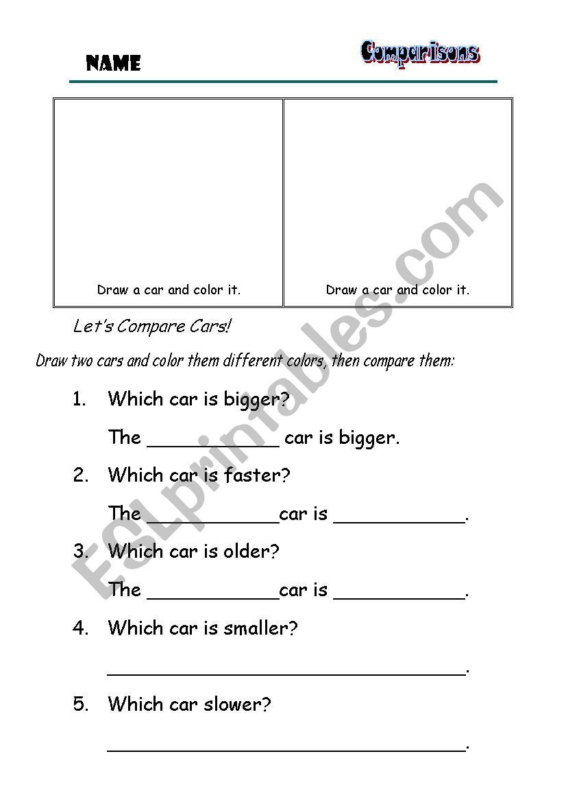 Comparisons Let s compare cars ESL worksheet by sehinkim