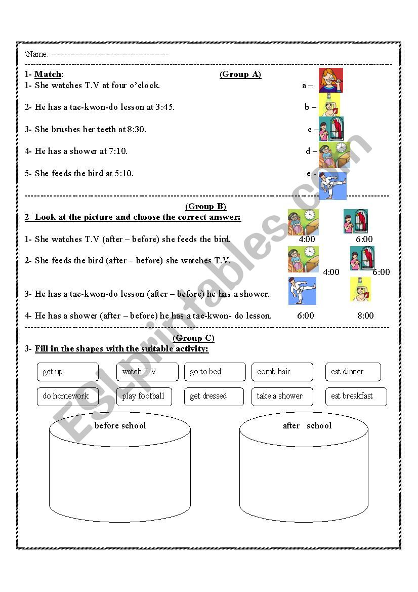 time and activities worksheet