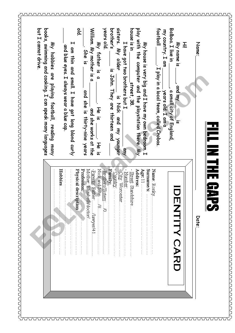 Fill in the gaps worksheet