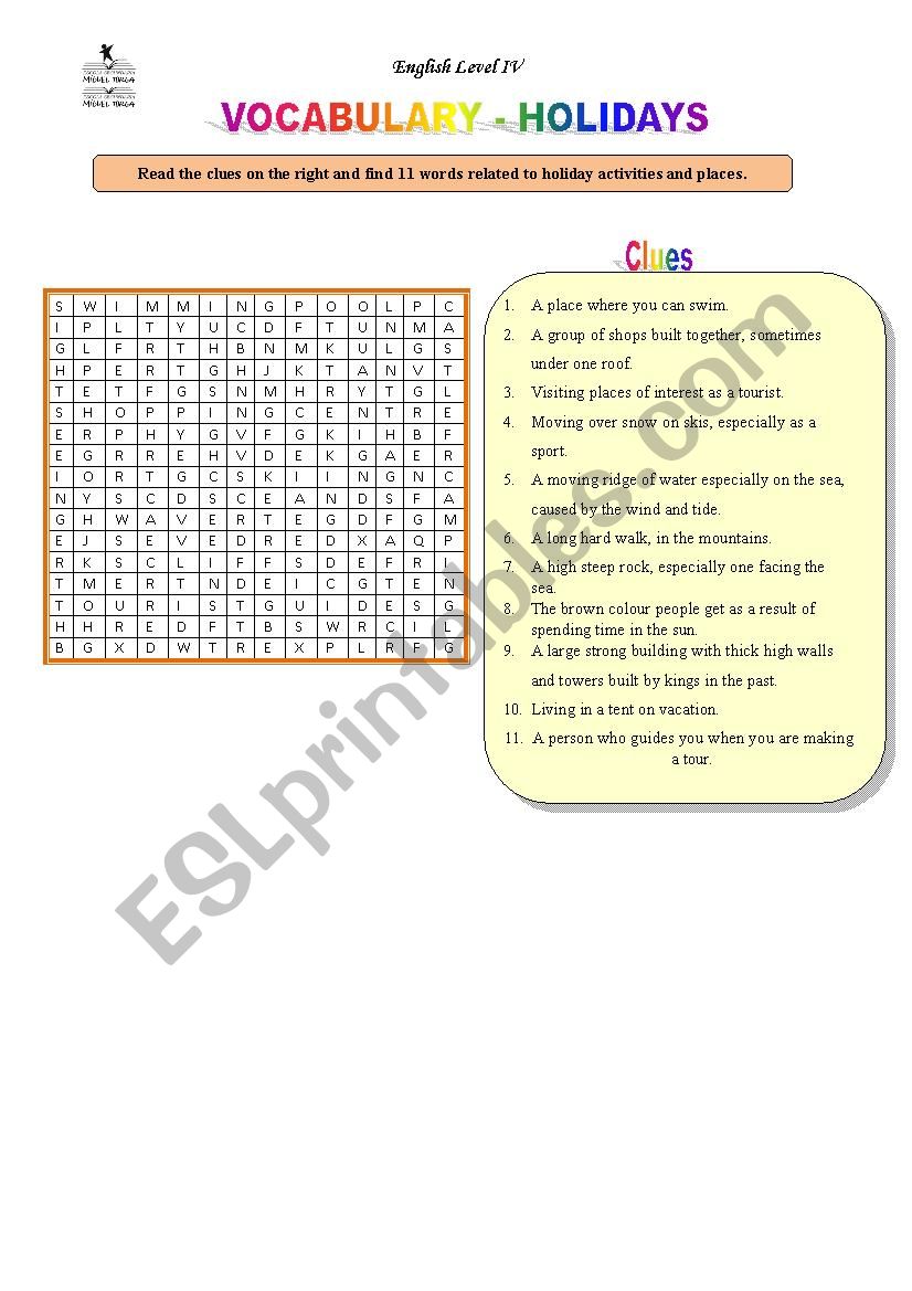 wordsearch_holidays worksheet