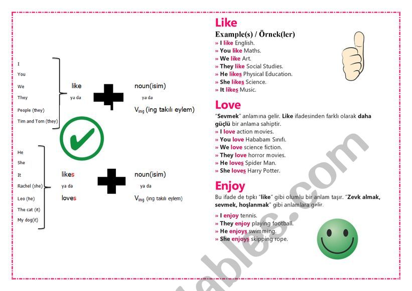 like/dislike worksheet