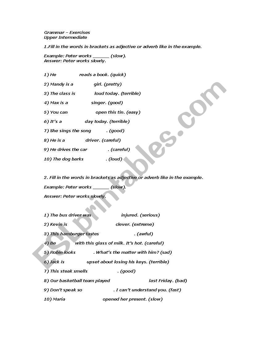 English Worksheets Adjectives And Adverbs