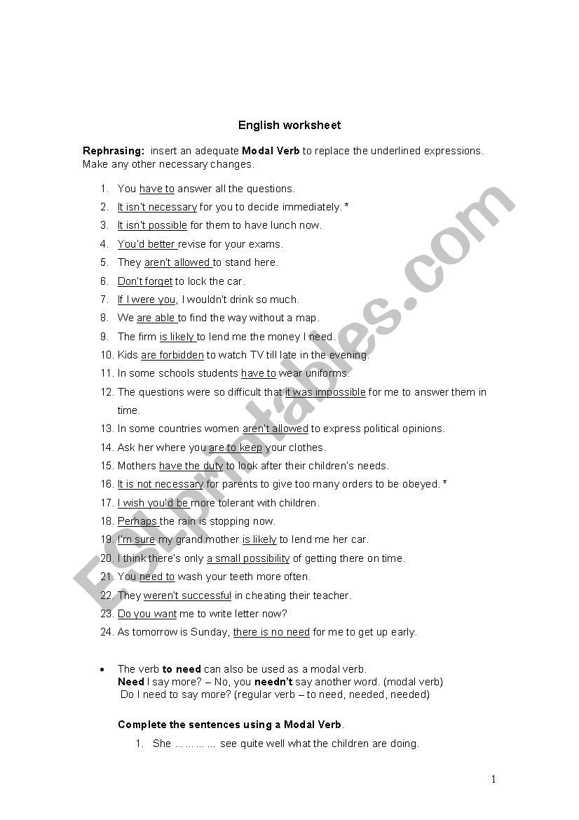 modal auxiliaries mixed modal verbs exercises pdf