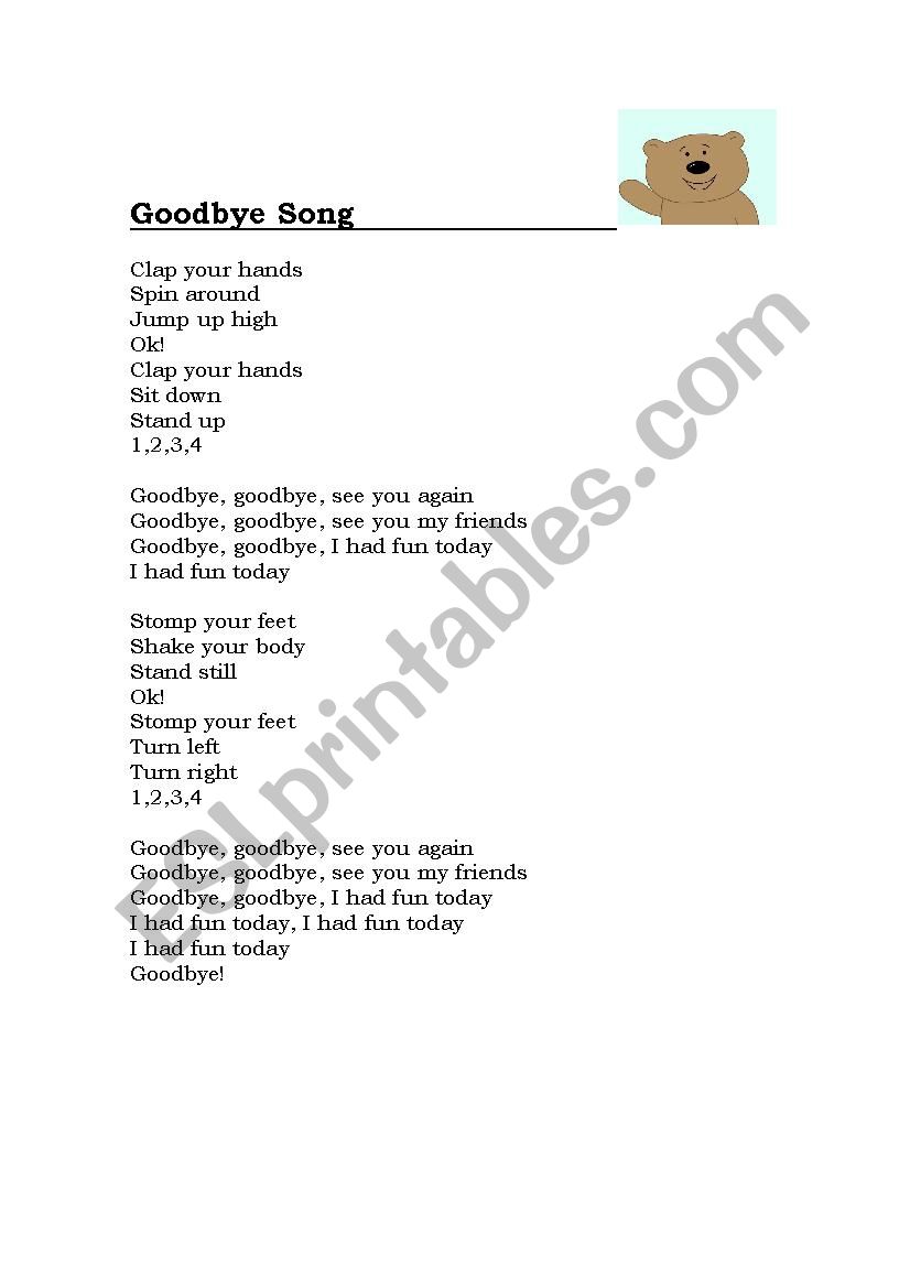 Goodbye song worksheet