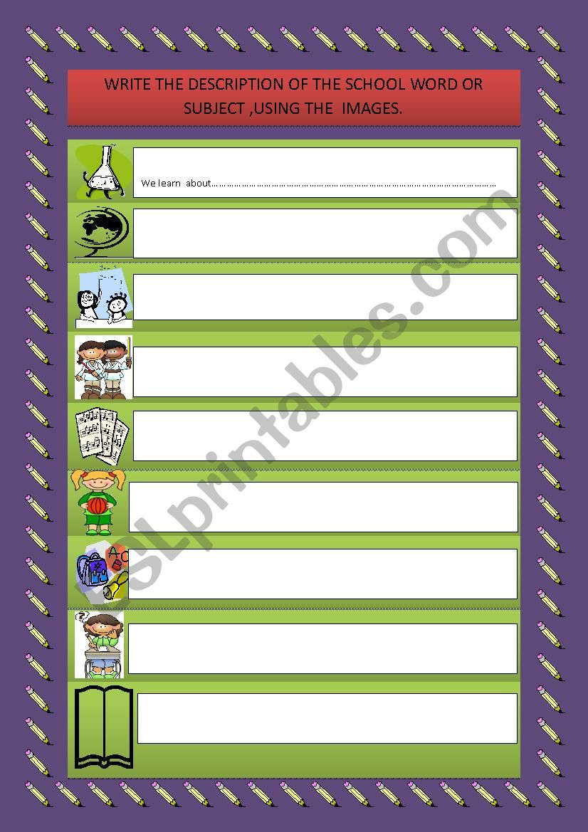 SCHOOL SUBJECTS AND WORDS -BACK TO SCHOOL worksheet