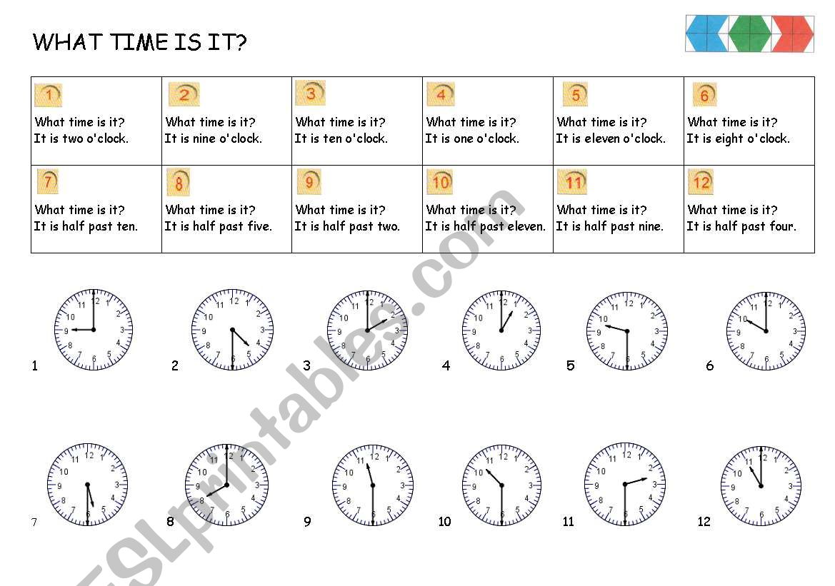 clock o clock half past esl worksheet by zamiast