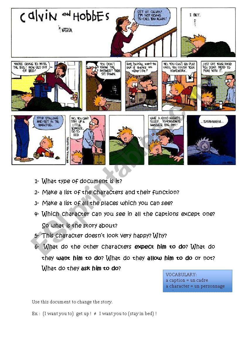 Calvin and Hobbes Adults´ expectations ESL worksheet by bambook