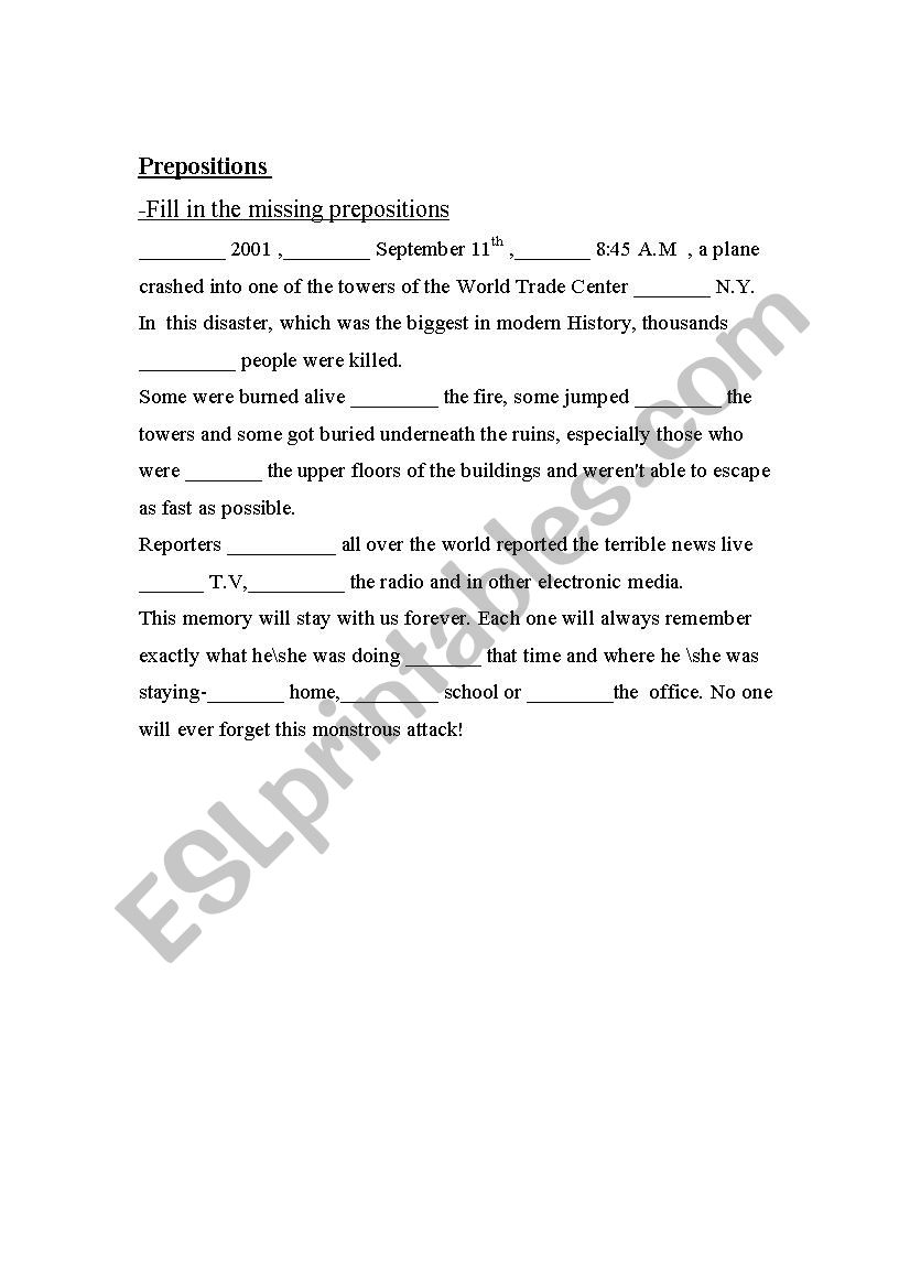 Prepositions worksheet