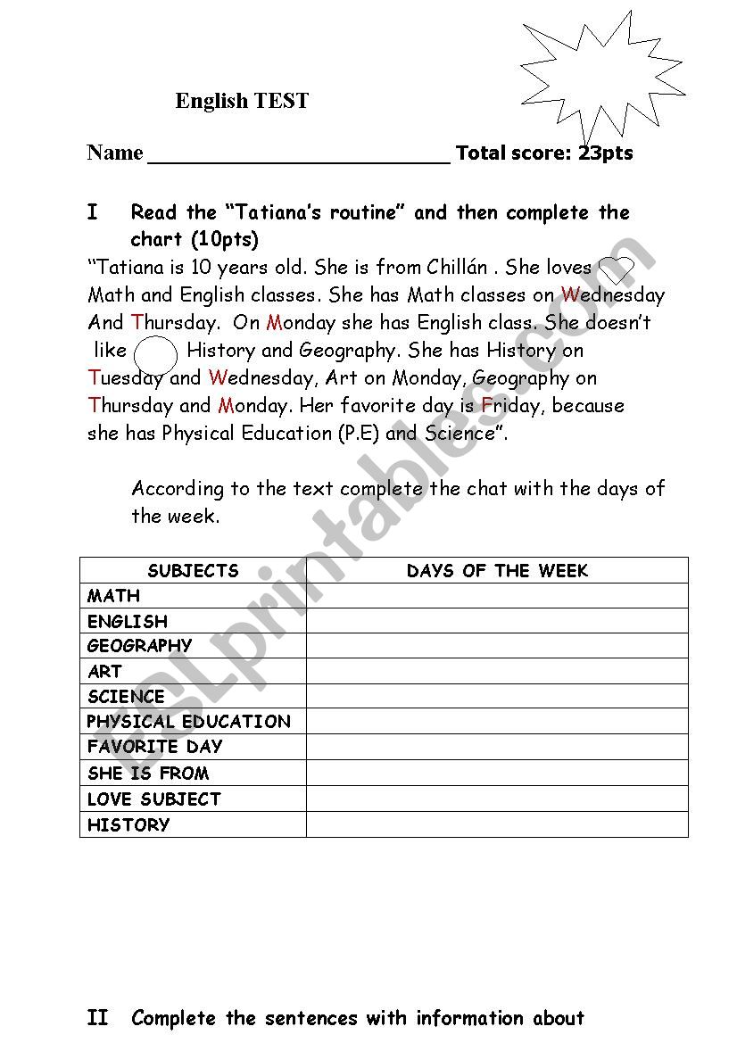 SCHOOL DAYS worksheet