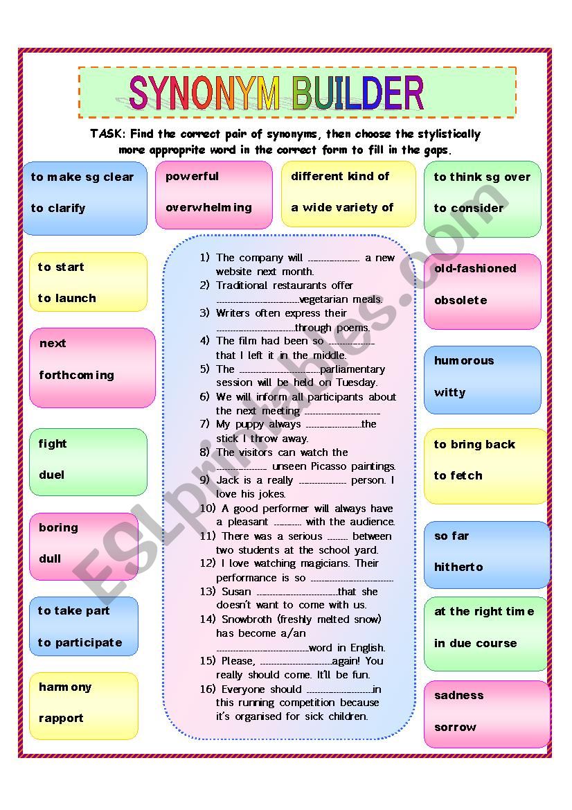 Synonym Builder Formal Vs Informal Wordpairs ESL Worksheet By Coldseed