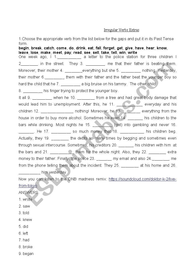 Irregular Verb Exercise worksheet