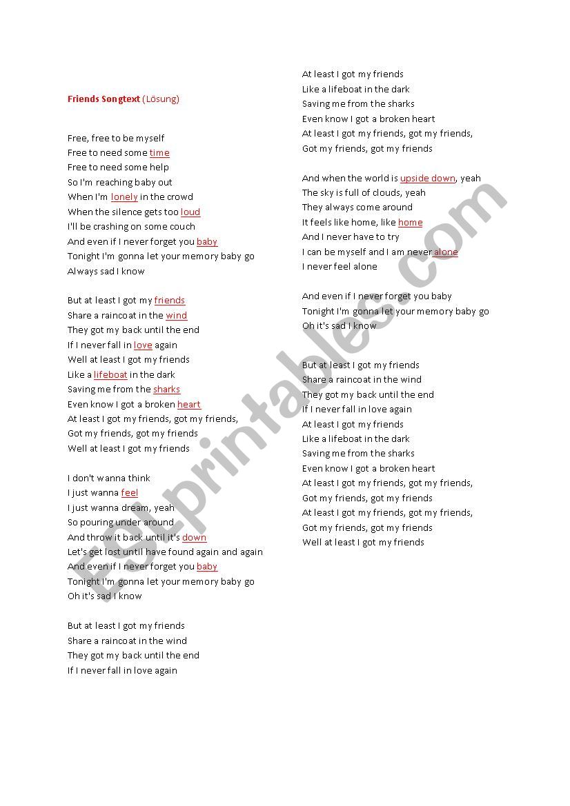 Aura Dione Song Friends worksheet