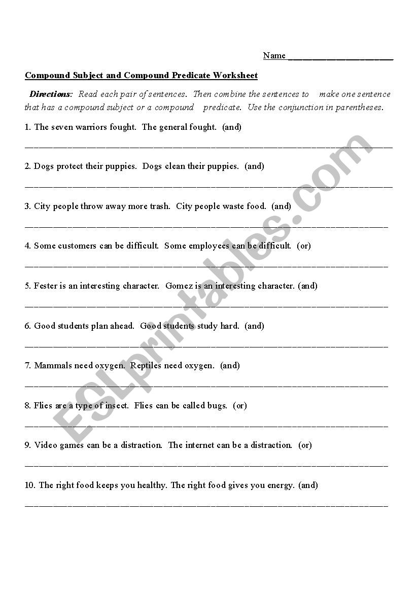 Complete Subject And Predicate Worksheet