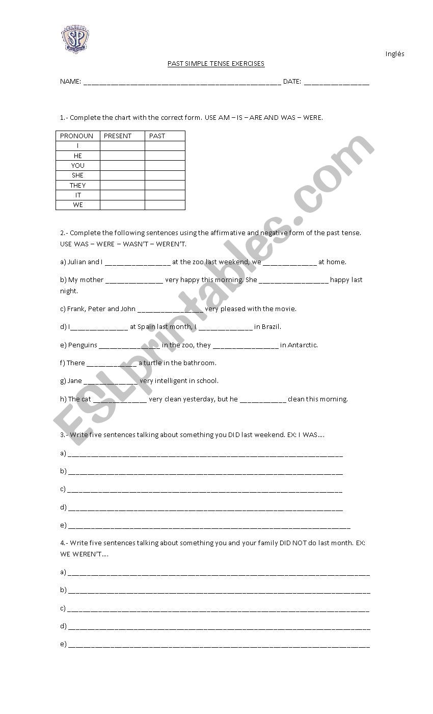 Past simple tense Verb to be and regular verbs