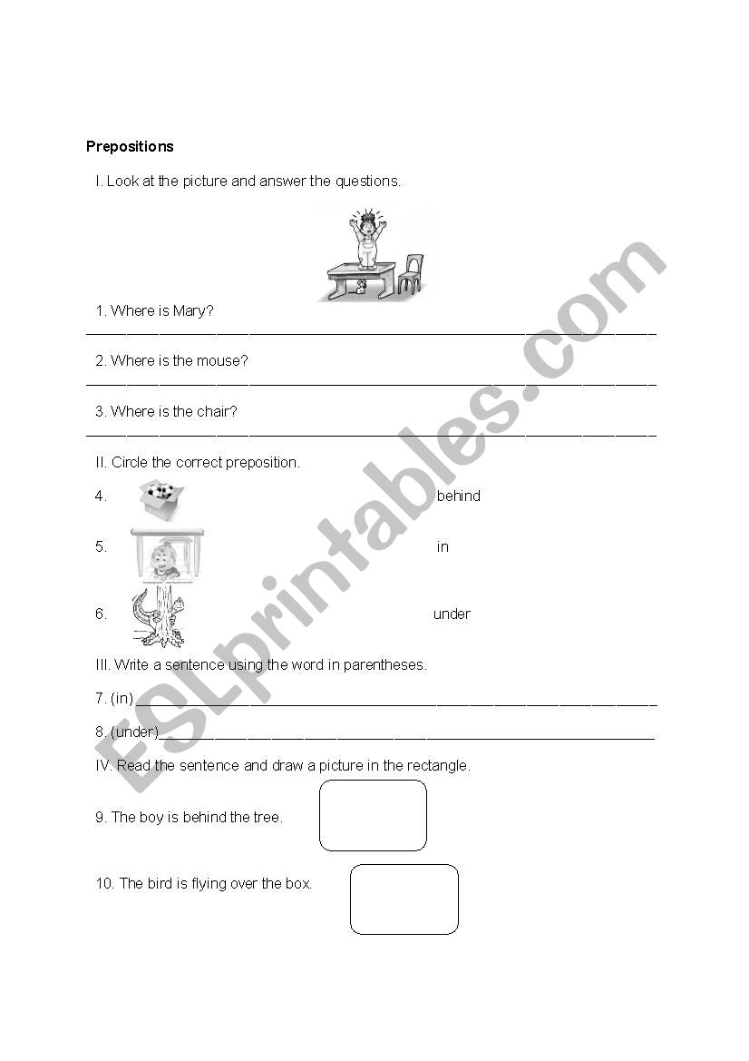 Prepositions worksheet