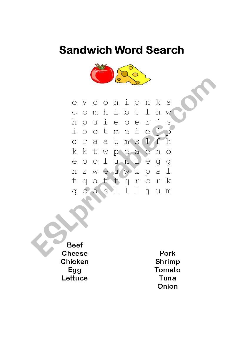 The Sandwich Wordsearch ESL Worksheet By Springfield88