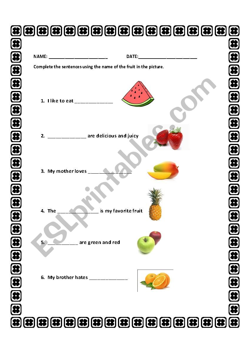 The fruits worksheet