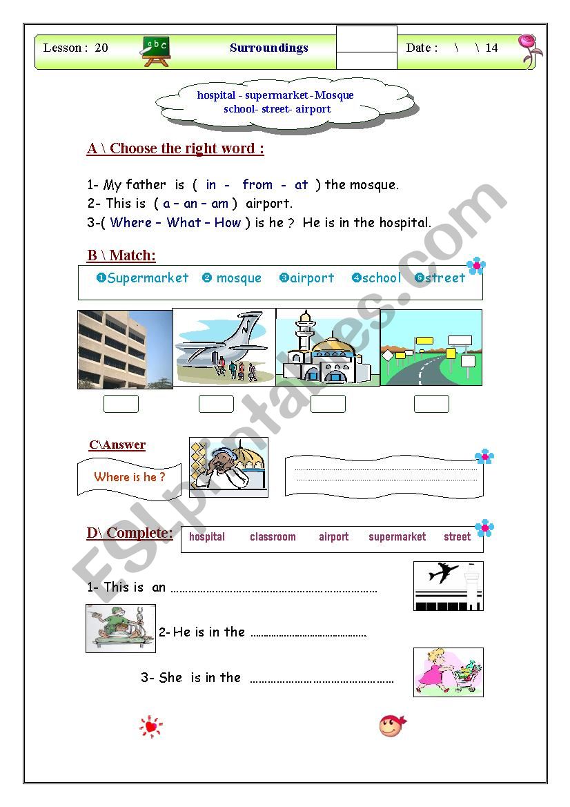 places worksheet