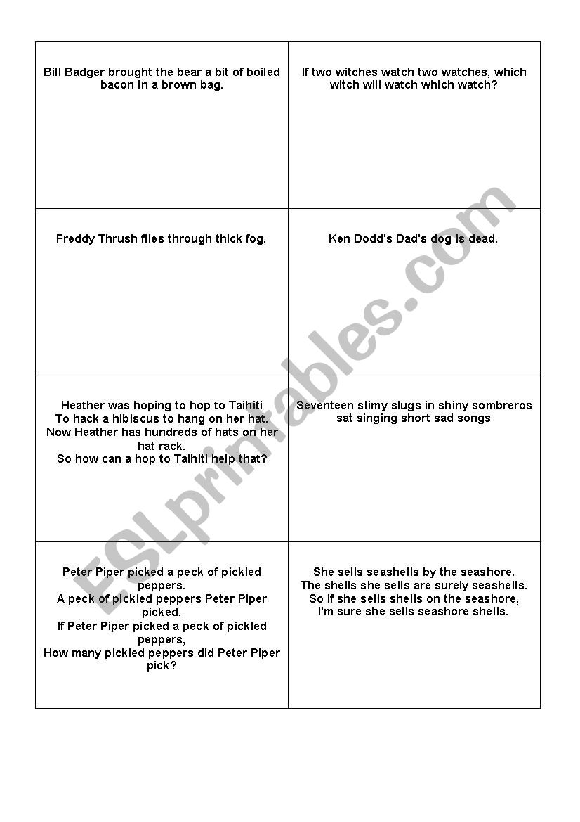 Tongue Twitsers for Xmas game worksheet