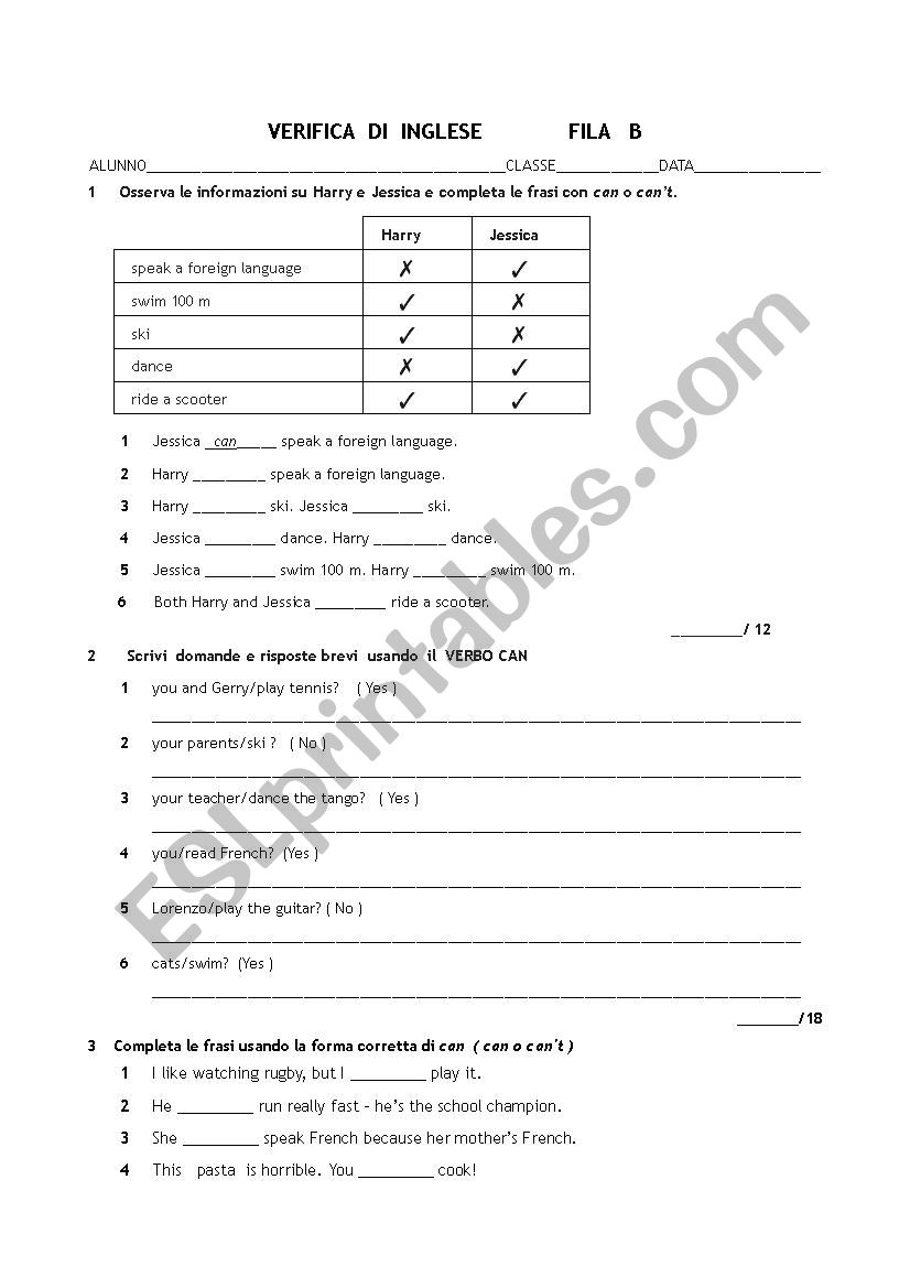 grammar  test  worksheet