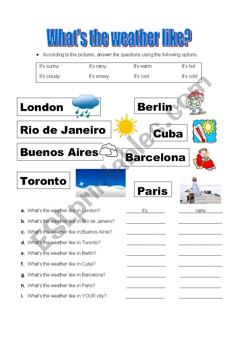 What´s the weather like? - ESL worksheet by Dayanara