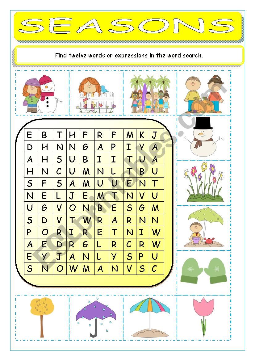 Seasons Wordsearch ESL Worksheet By Tomas97