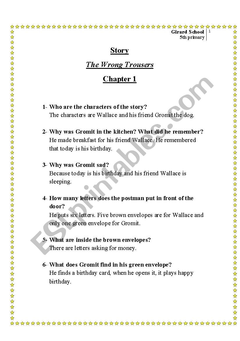 the wrong trouser test worksheet