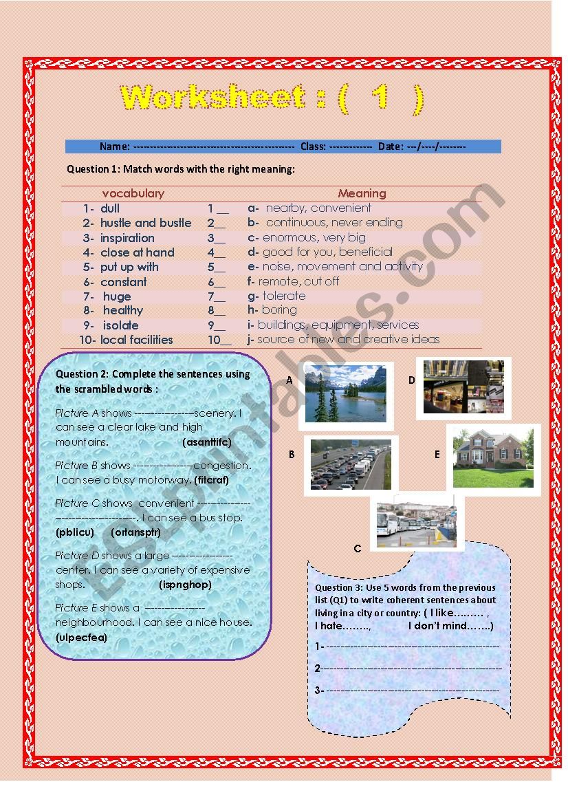 Worksheet with differentiated activities