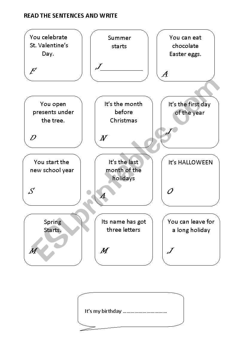 Months of the year worksheet