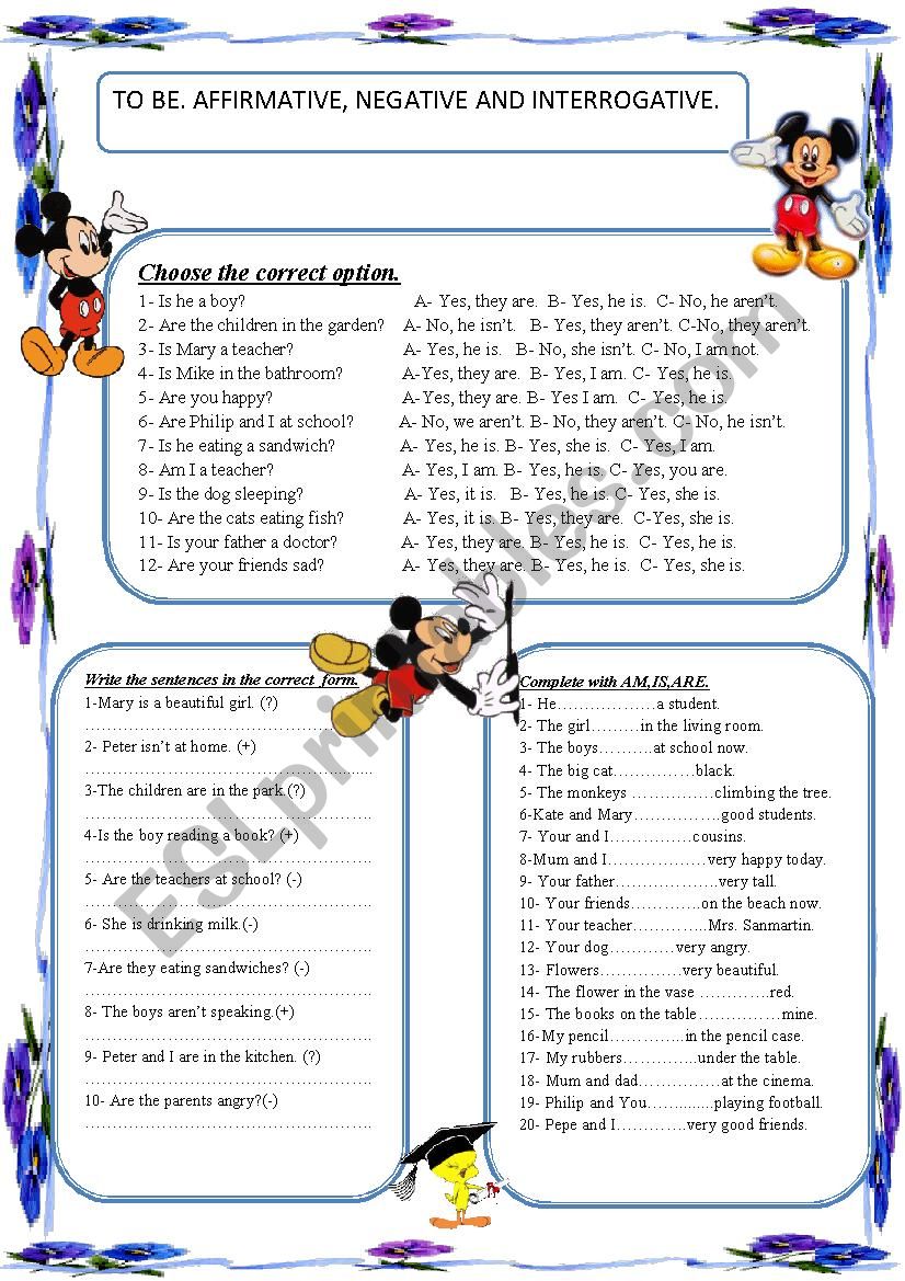 To Be Affirmative Negative And Interrogative ESL Worksheet By 