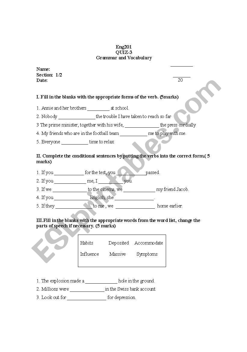 QUIZ FOR INTERMEDIATE LEVEL worksheet