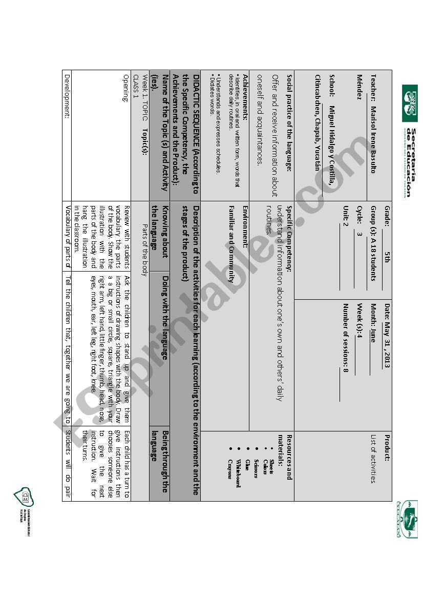 lesson plan for 5th grade month june esl worksheet by marisolirene