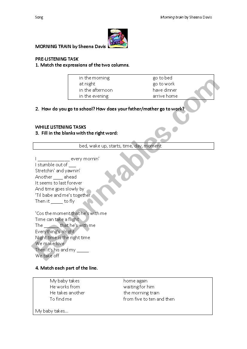 Morning Train by Sheena Davis worksheet