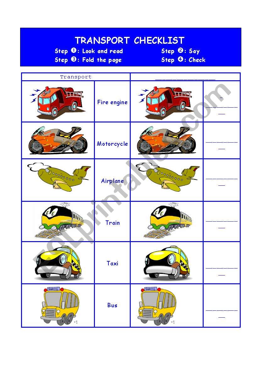 transport checklist esl worksheet by bluelys