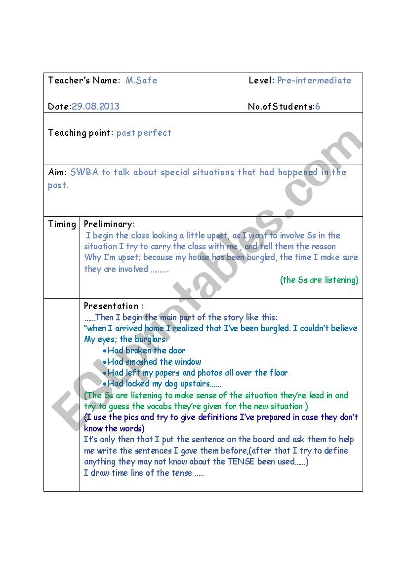Speaking Lesson Plan (past perfect)