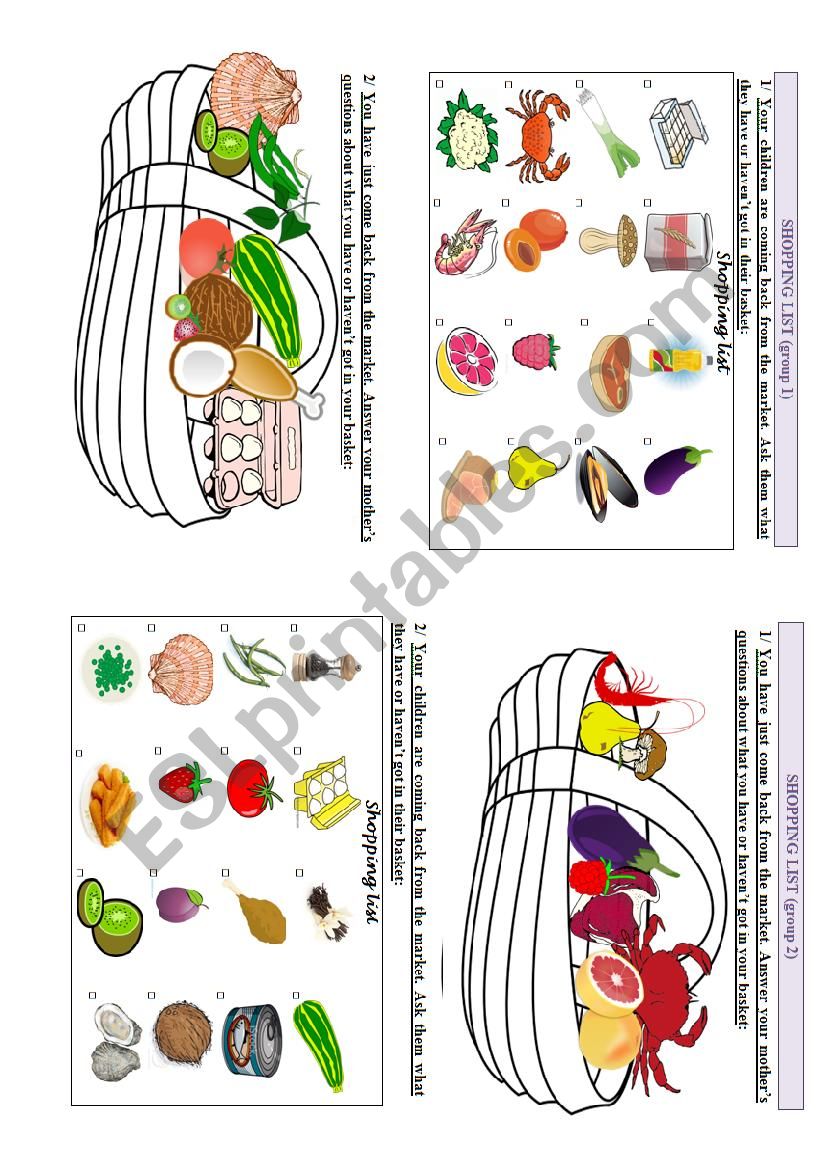 shopping worksheet