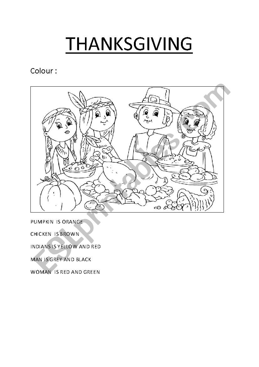 colour thanksgiving worksheet