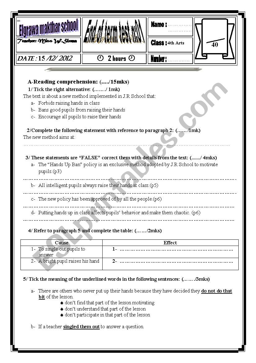 end of term test n1 worksheet