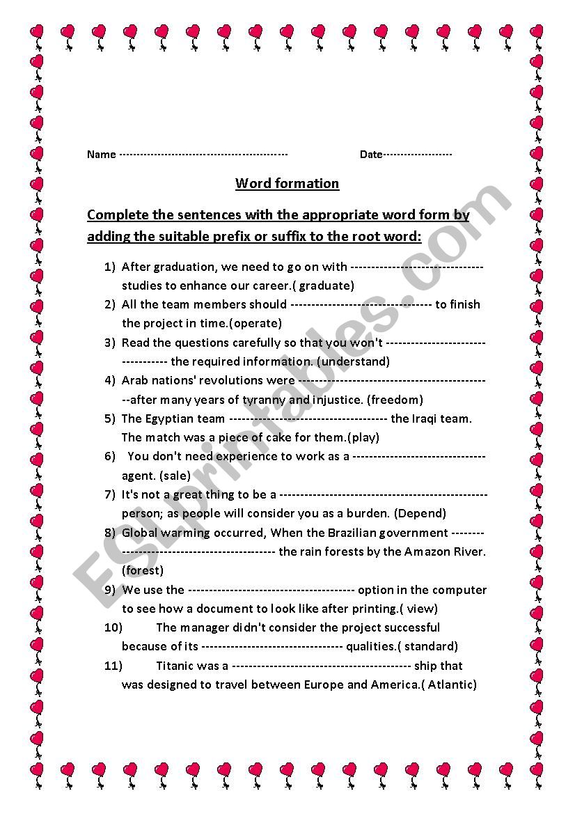 word formation activity worksheet