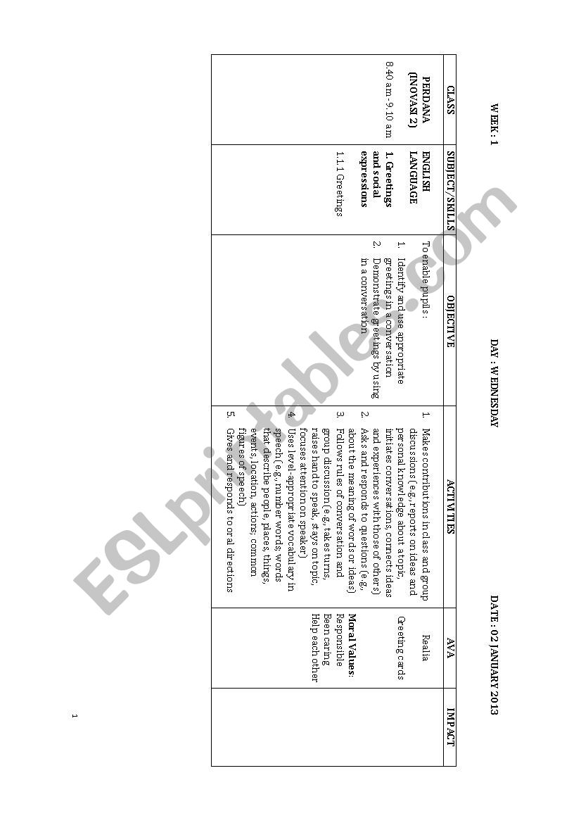 Lesson Plan worksheet