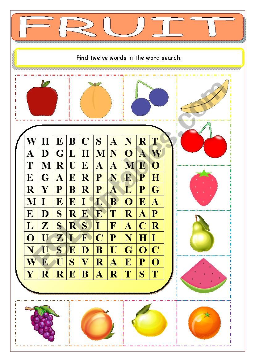 Fruit Wordsearch ESL Worksheet By Tomas97