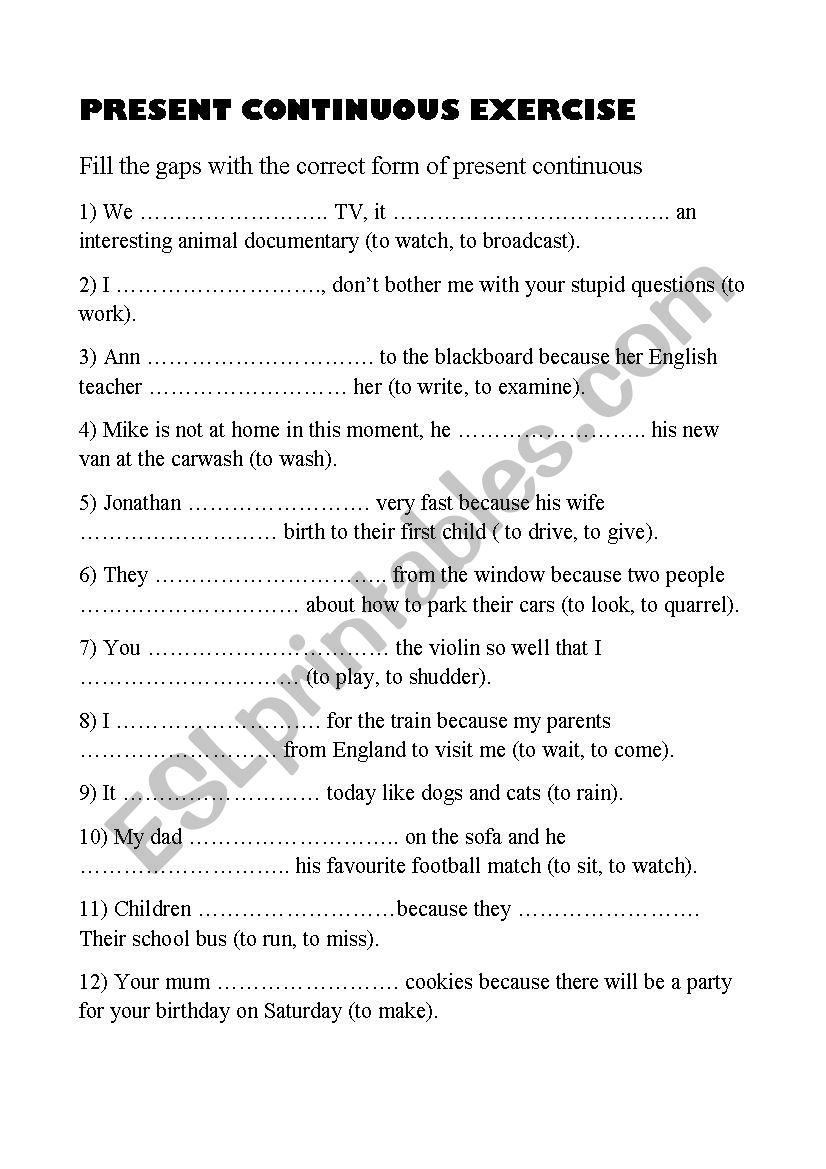 Present continuous exercise worksheet