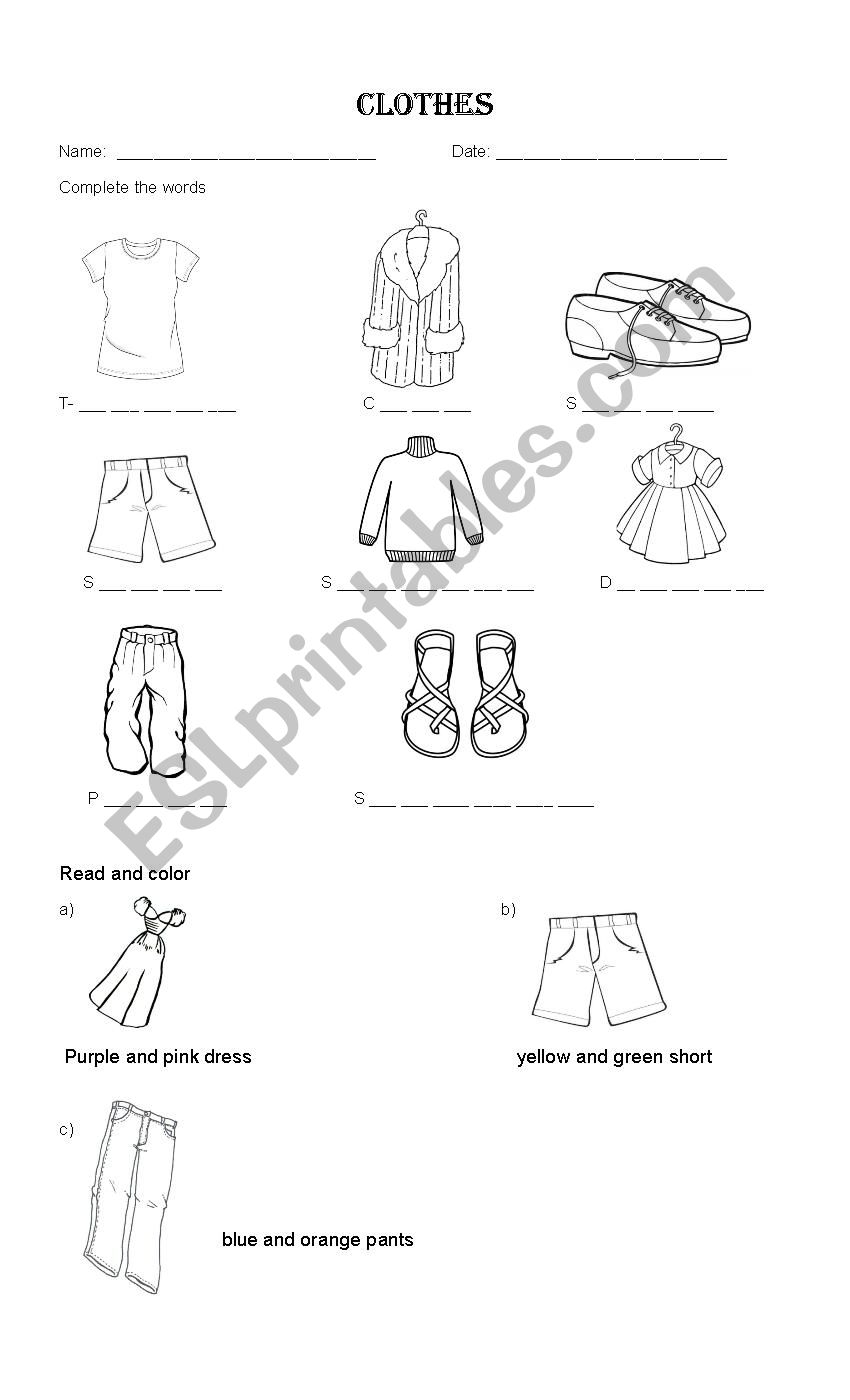 Clothes - ESL worksheet by carenpurple