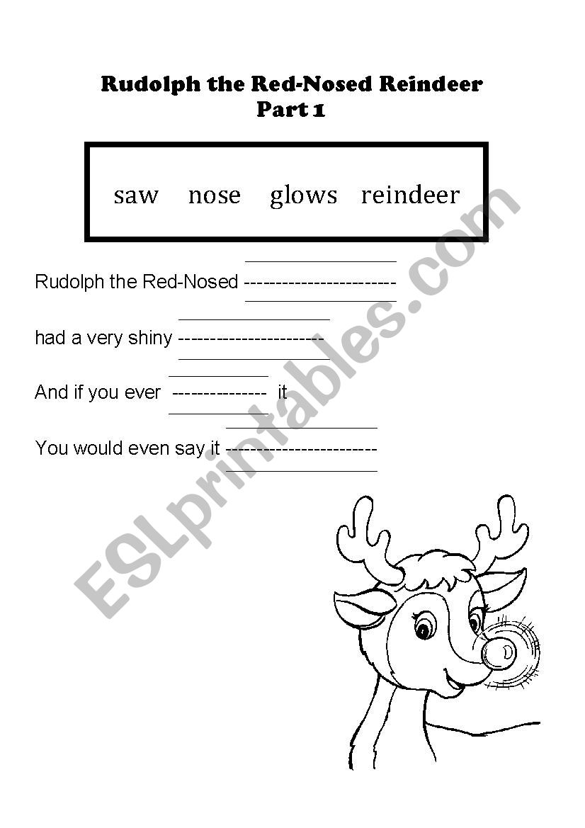 Rudolph the Red Nosed Reindeer Lyrics ESL worksheet by shardeo