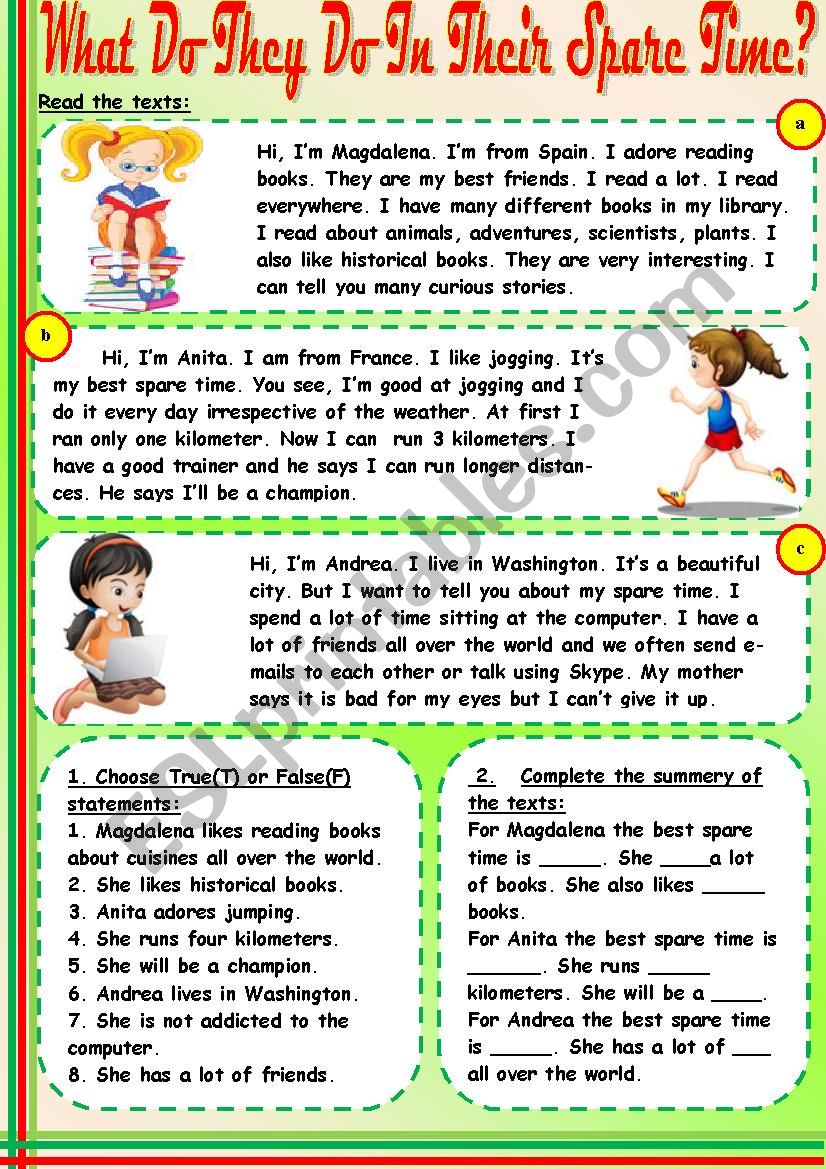 What Do They Do In Their Spare Time ESL Worksheet By Tmk939