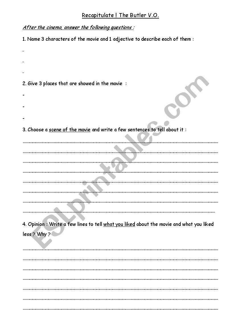 The Butler Movie recap worksheet