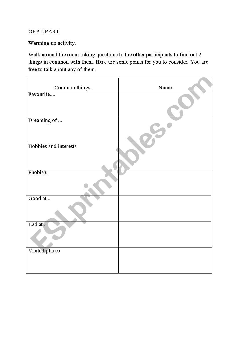 common things worksheet