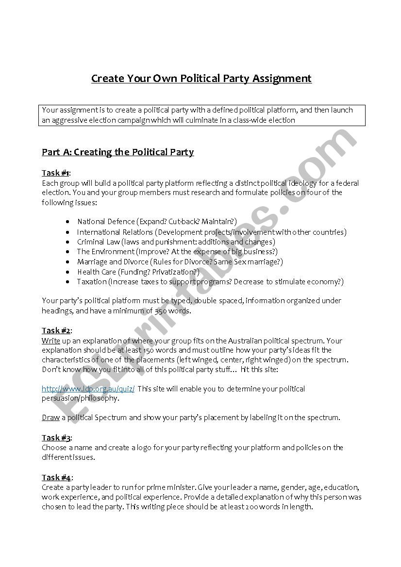 POLITICAL PARTIES worksheet