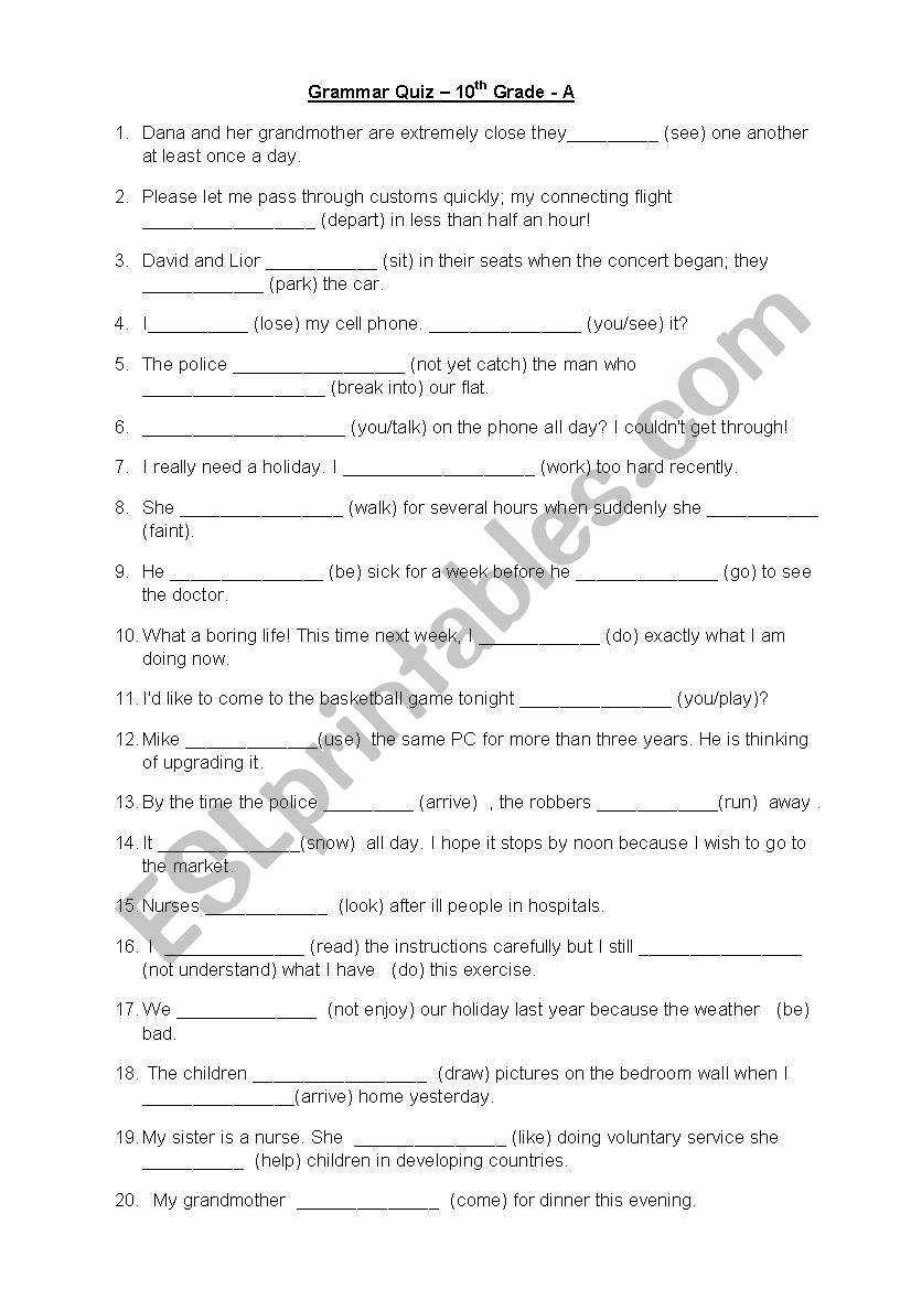 grammar quiz worksheet